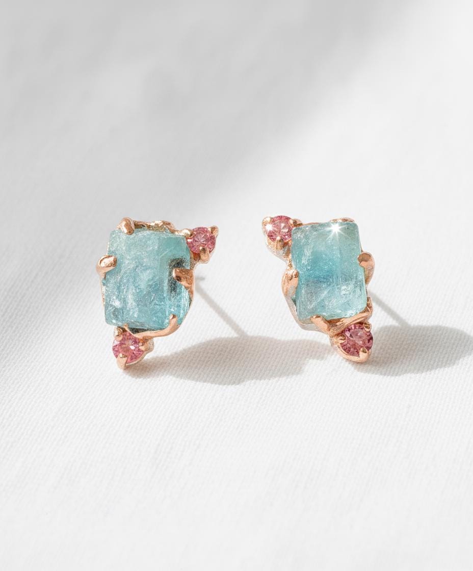 925 Sterling Silver Raw Apatite Stud Earrings