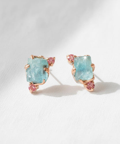 925 Sterling Silver Raw Apatite Stud Earrings