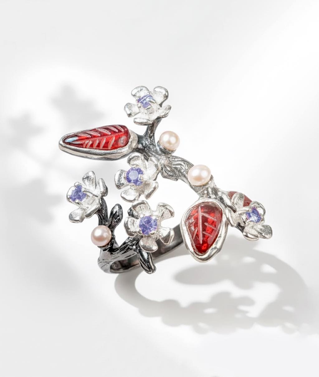 925 Sterling Silver Sakura Branch Ring