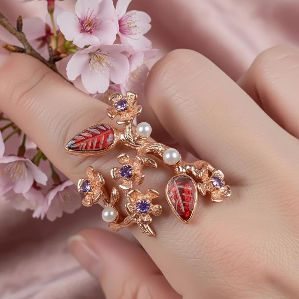 925 Sterling Silver Sakura Branch Ring