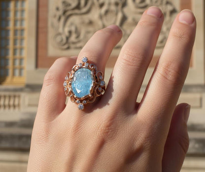 925 sterling silver blue kyanite art deco ring