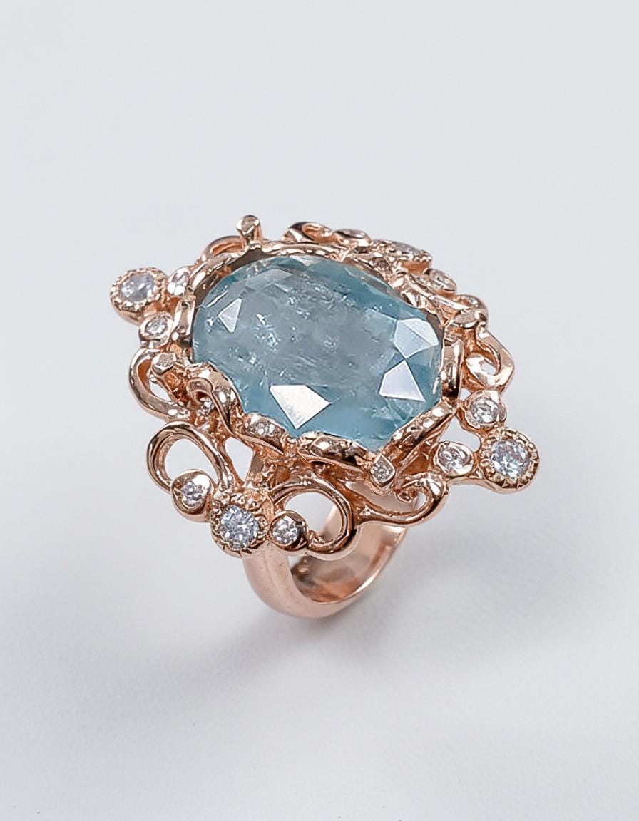 925 sterling silver blue kyanite art deco ring