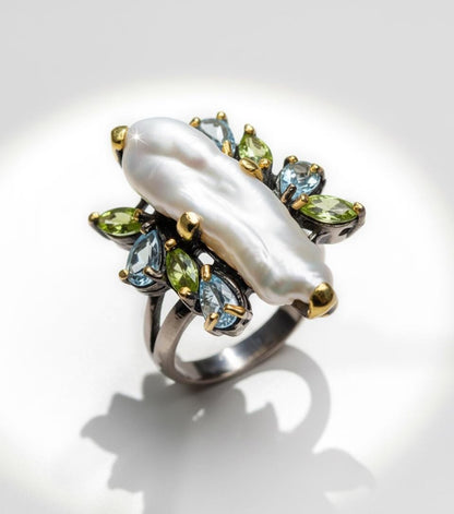 925 Sterling Silver Baroque Pearl Pencil Ring
