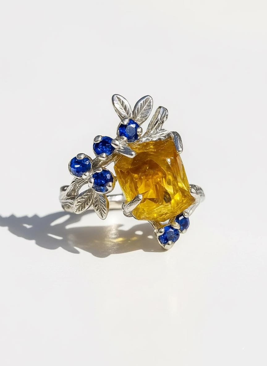 925 sterling silver yellow citrine rough ring