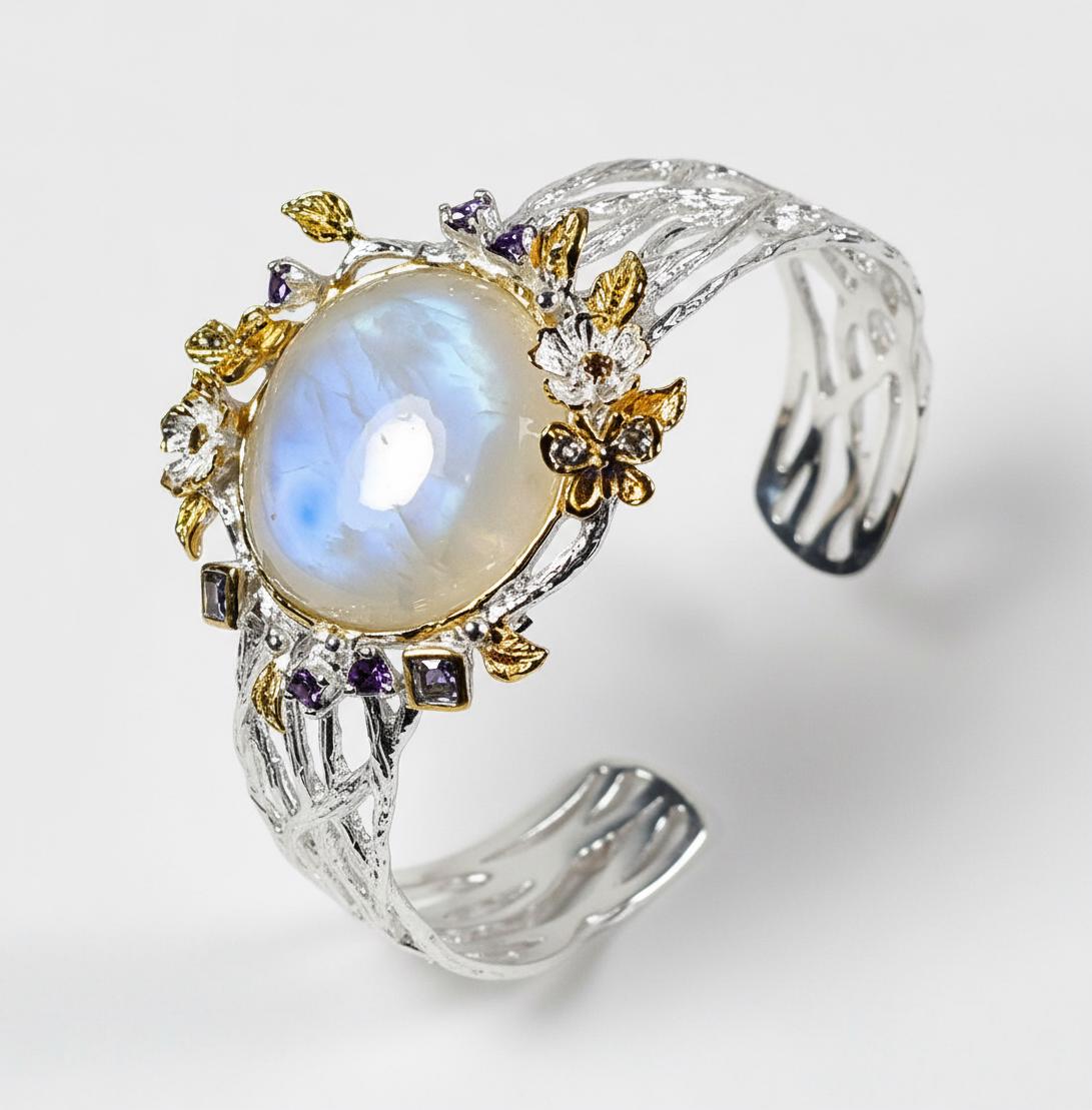925 Sterling Silver Moonstone Cuff Bracelet