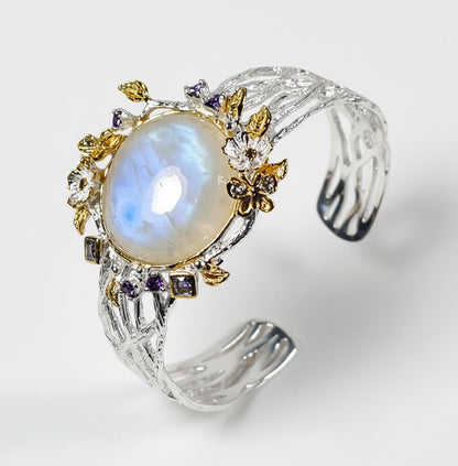 925 Sterling Silver Moonstone Cuff Bracelet