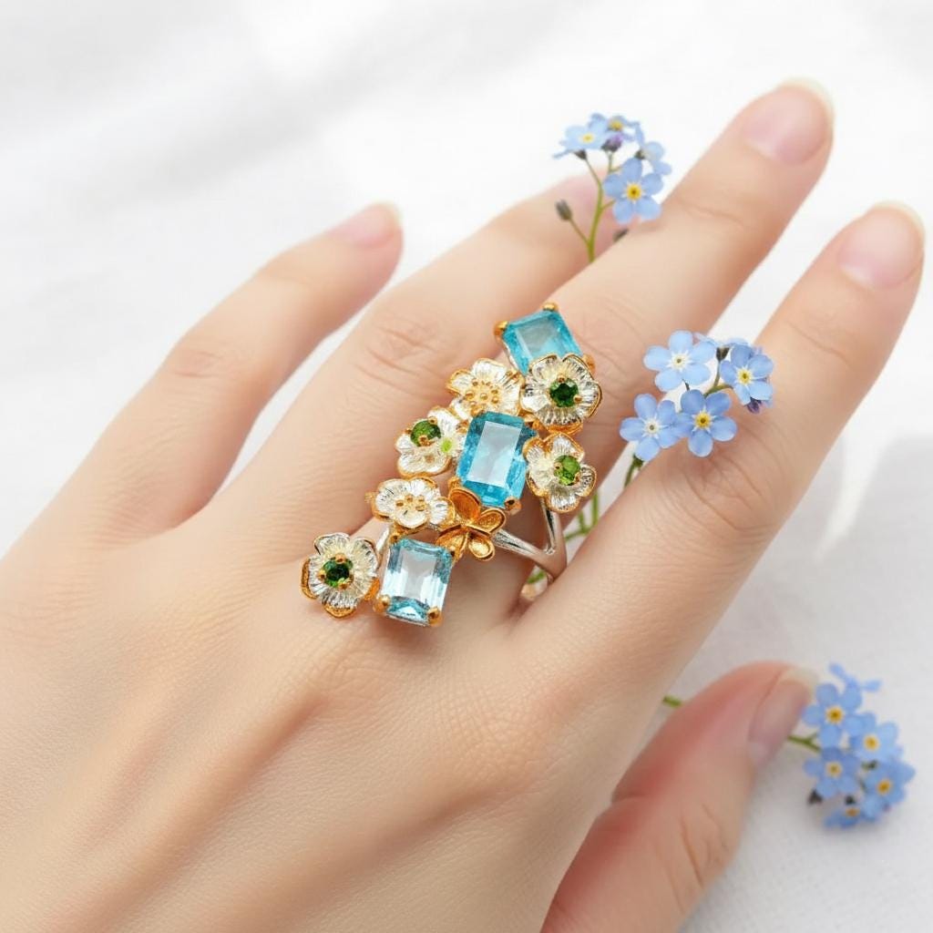 925 Sterling Silver Blue Apatite Chunky Ring