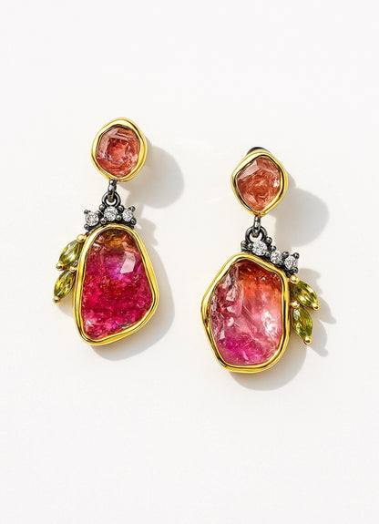 925 Sterling Silver Raw Pink Ruby Earrings