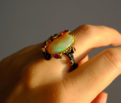 925 Sterling Silver Rainbow Fire Opal Ring
