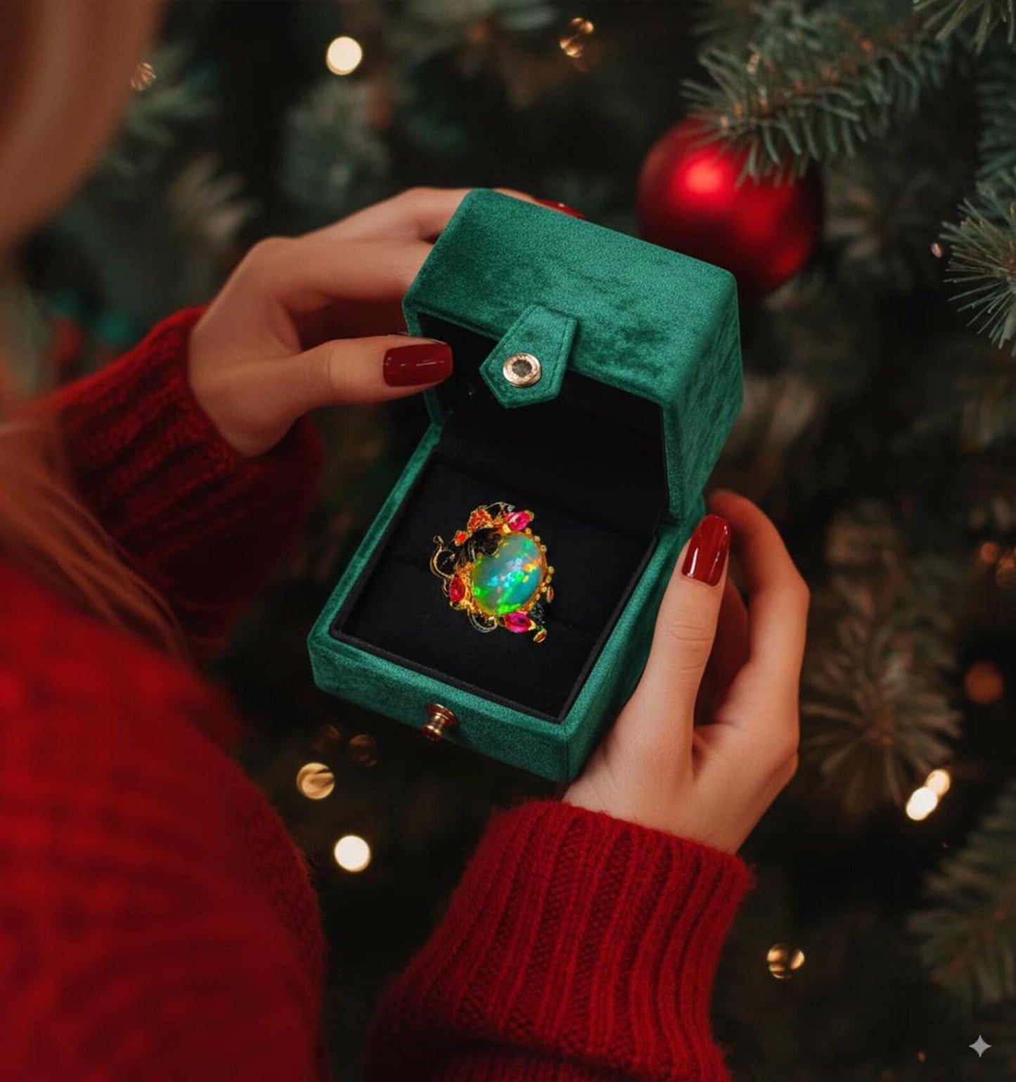 925 Sterling Silver Fire Opal Floral Ring
