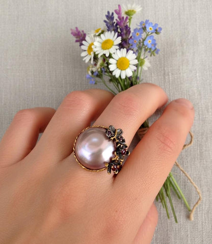 925 Sterling Silver Baroque Pearl Statement Ring