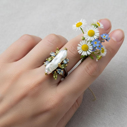 925 Sterling Silver Baroque Pearl Pencil Ring