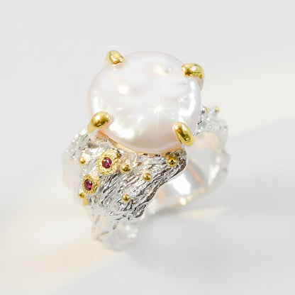 925 Sterling Silver Baroque Pearl Wide Ring