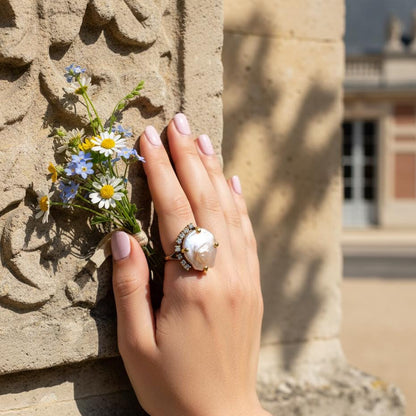 925 Sterling Silver Baroque Pearl Statement Ring