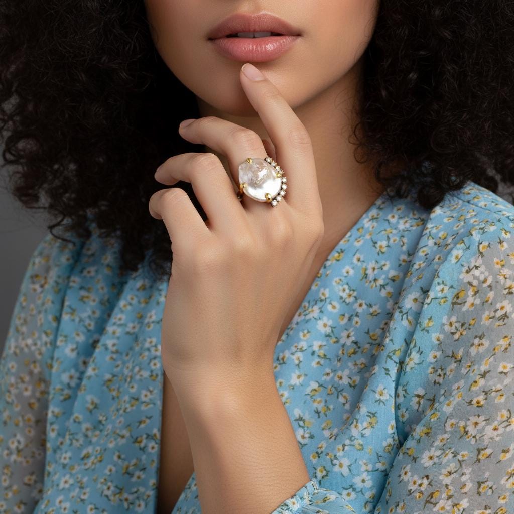 925 Sterling Silver Baroque Pearl Statement Ring