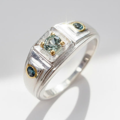 925 Sterling Silver Green Tourmaline Ring for men