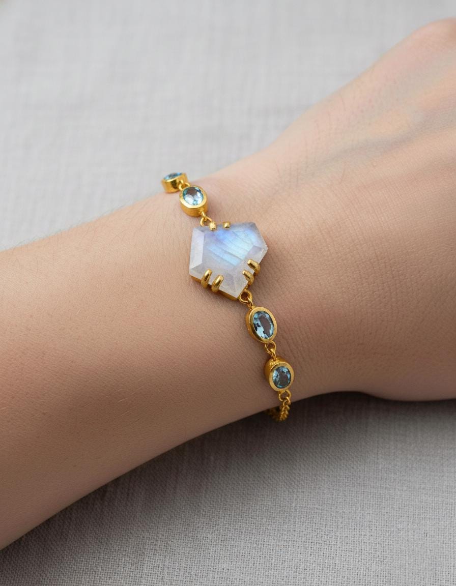 925 Sterling Silver Moonstone Black Bracelet