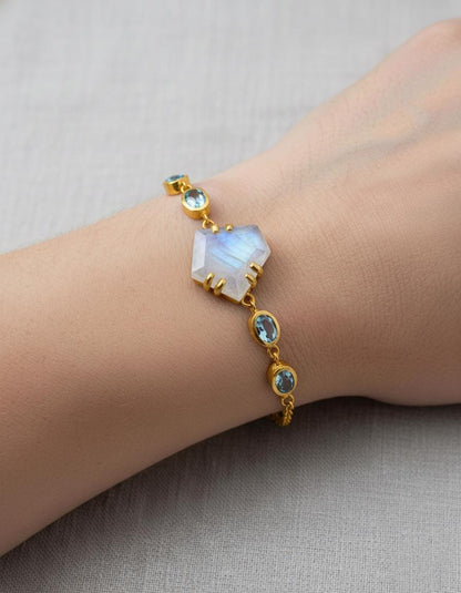 925 Sterling Silver Moonstone Black Bracelet