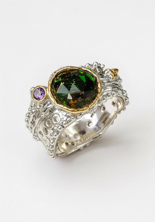 925 Sterling Silver Black Opal Wide Band Ring