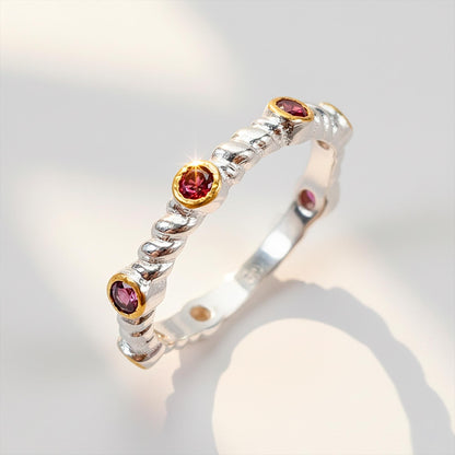 925 Sterling Silver Garnet Rope Eternity Band Ring