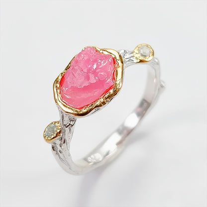 925 Sterling Silver Raw Ruby Dainty Branch Ring