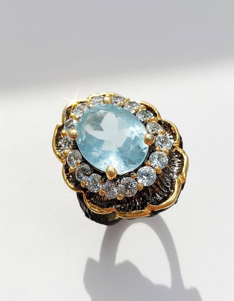 925 sterling silver blue aquamarine branch ring