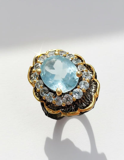 925 sterling silver blue aquamarine branch ring