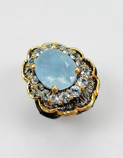 925 sterling silver blue aquamarine branch ring