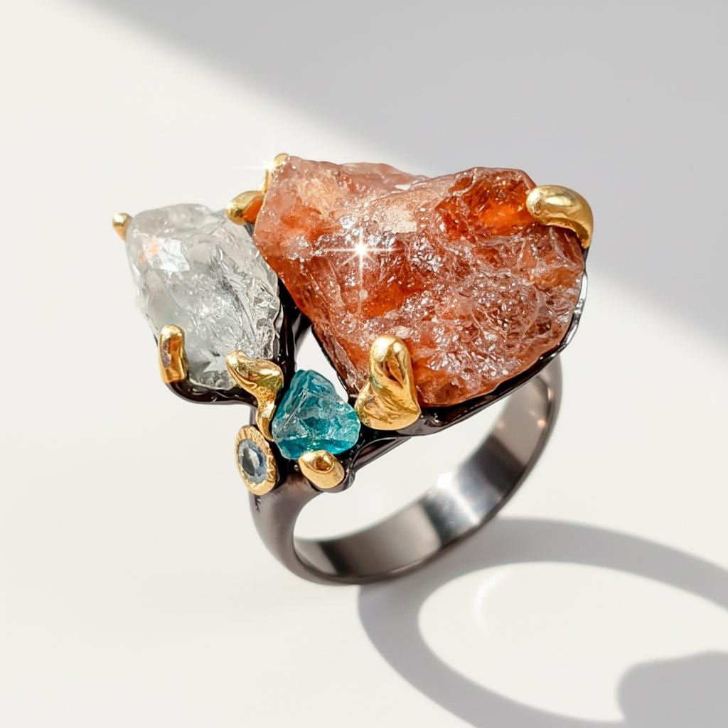 925 sterling silver orange spessartite cluster ring