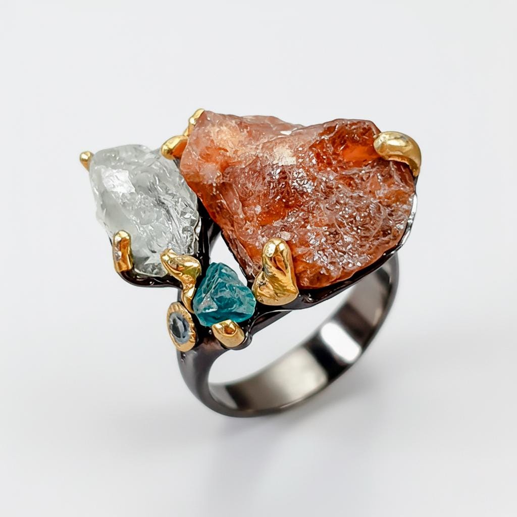 925 sterling silver orange spessartite cluster ring