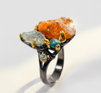 925 sterling silver orange spessartite cluster ring