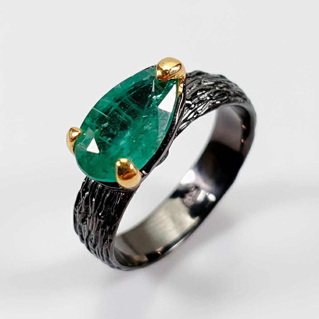 925 sterling silver green kyanite branch ring