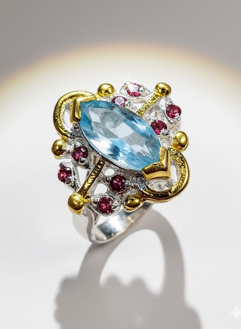 925 sterling silver marquise aquamarine ring