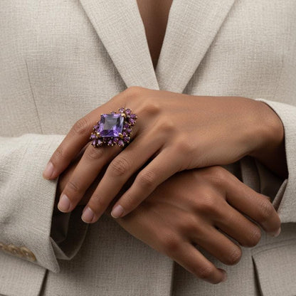 925 Sterling Silver Amethyst Chunky Ring