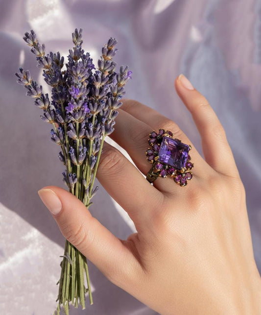 925 Sterling Silver Amethyst Chunky Ring