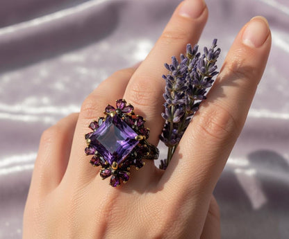 925 Sterling Silver Amethyst Chunky Ring