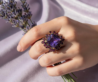 925 Sterling Silver Amethyst Chunky Ring