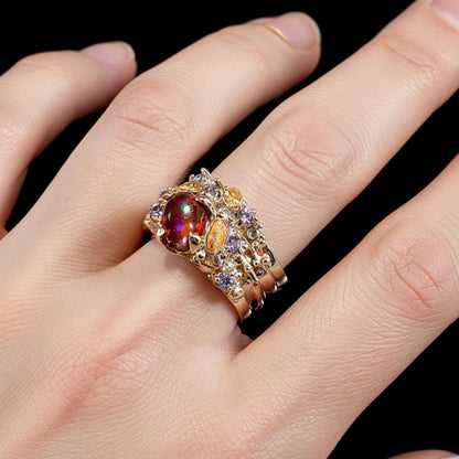 925 Sterling Silver Black Opal Organic Ring