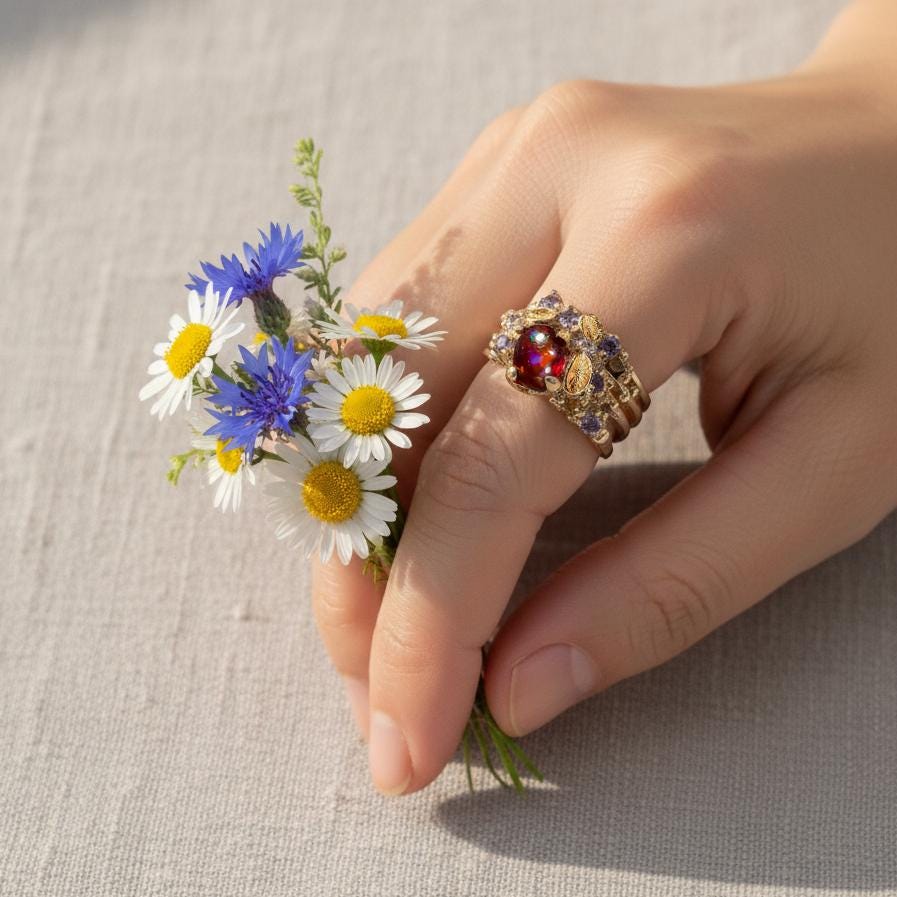 925 Sterling Silver Black Opal Organic Ring