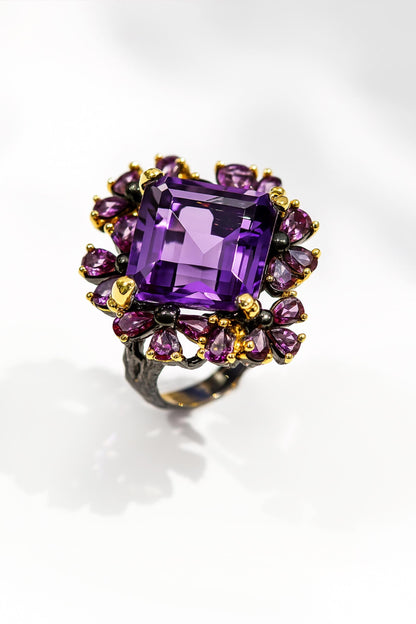 925 Sterling Silver Amethyst Chunky Ring