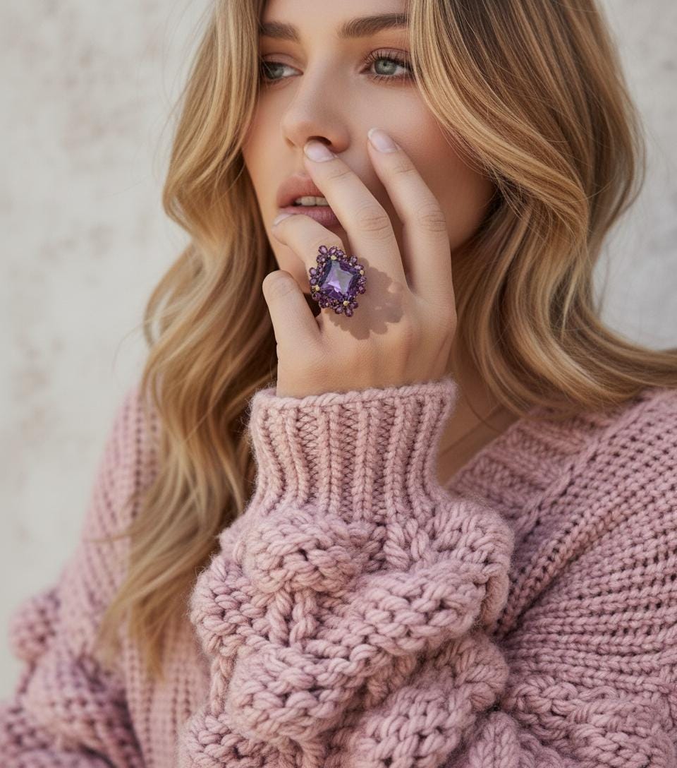 925 Sterling Silver Amethyst Chunky Ring