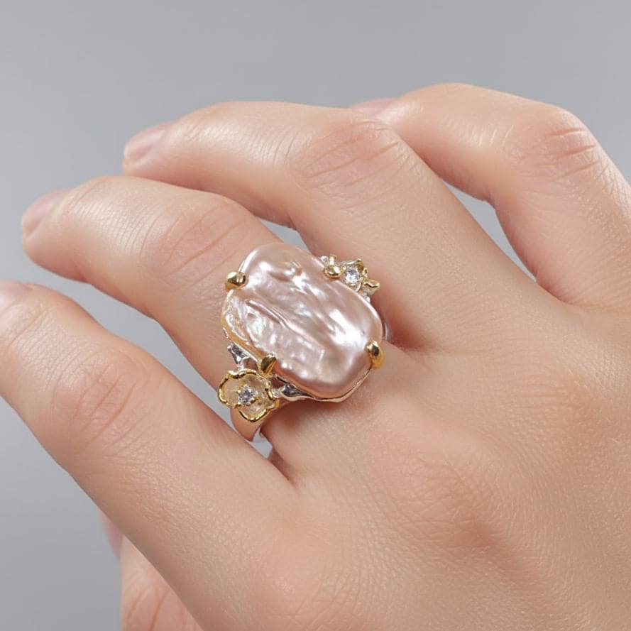925 Sterling Silver Baroque Pearl Ring, band detail