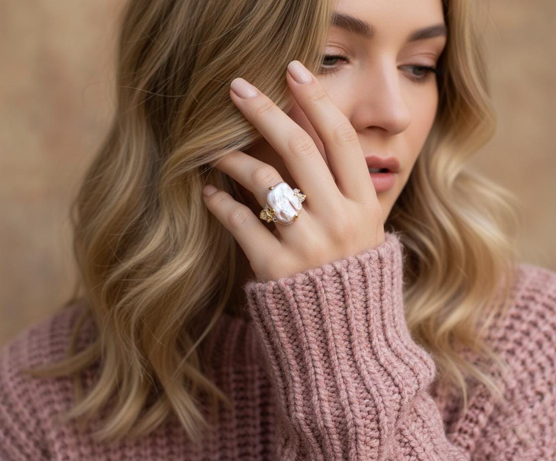 925 Sterling Silver Baroque Pearl Ring, alternate angle, image 11