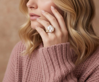 925 Sterling Silver Baroque Pearl Ring, close-up detail, image 12