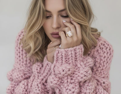 925 Sterling Silver Baroque Pearl Ring, worn on hand