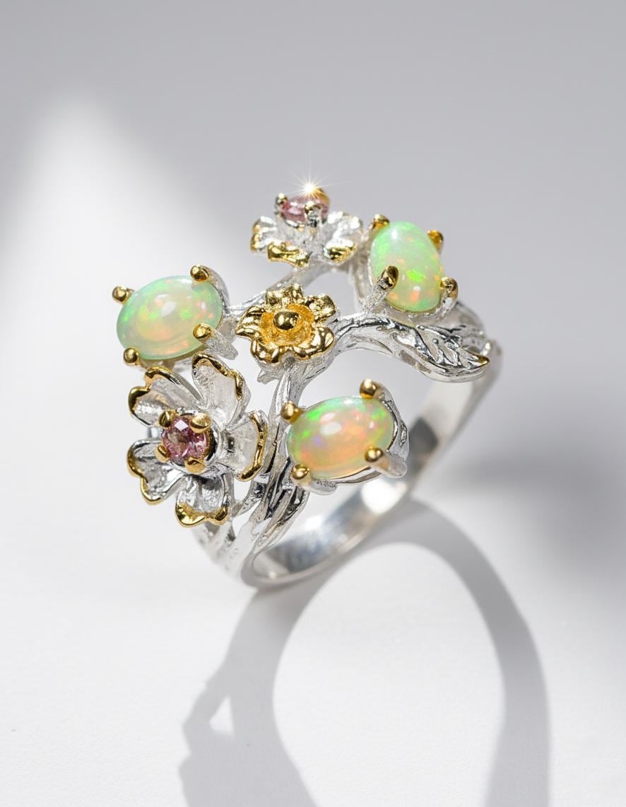 925 Sterling Silver Fire Opal Ring, side view