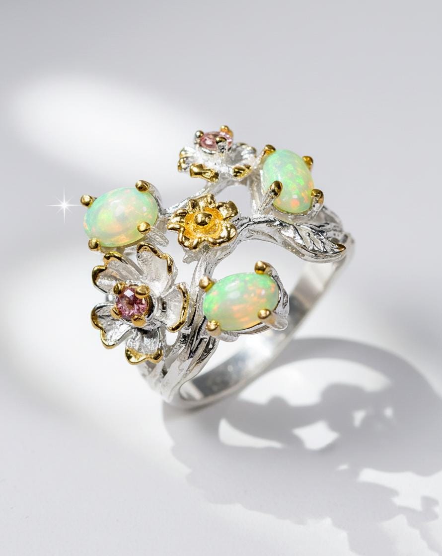 925 Sterling Silver Fire Opal Ring, additional angle