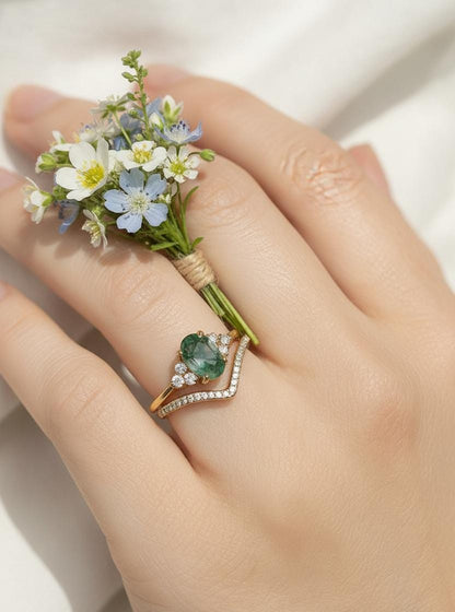 925 sterling silver moss agate green oval ring