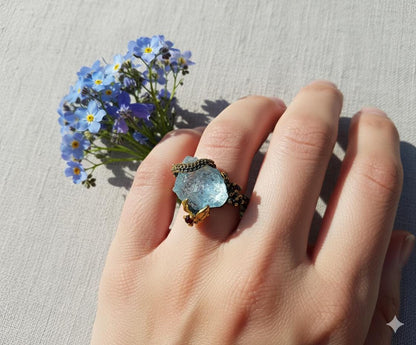 925 sterling silver aquamarine octopus ring