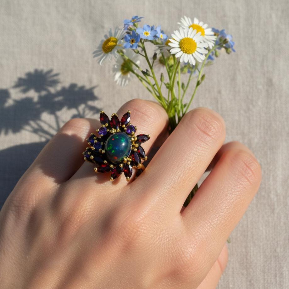 925 Sterling Silver Black Opal Ring